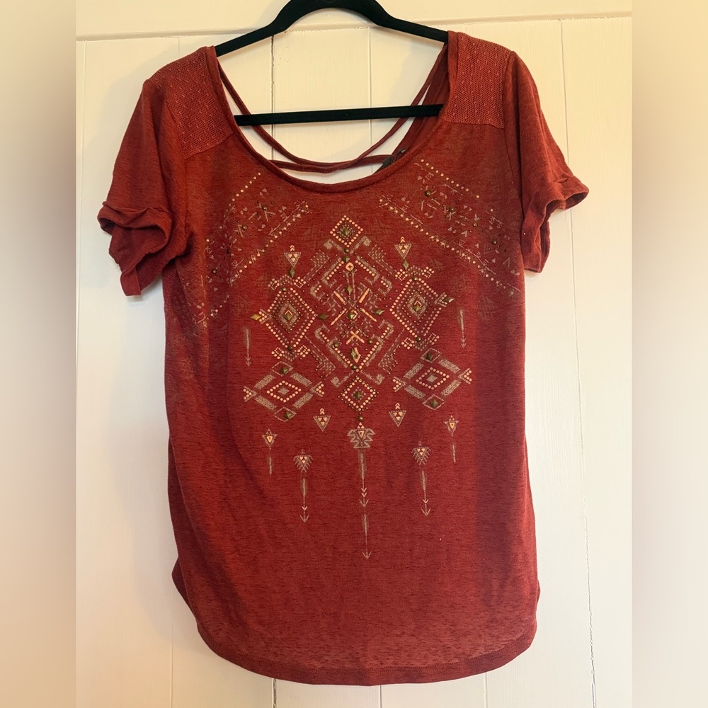 Miss Me Rust Embroidered Short Sleeve Top